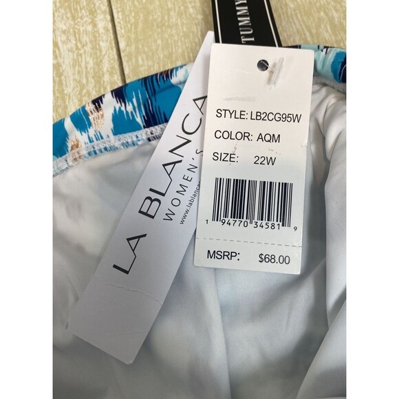 NWT La Blanca Womens Sz 22W Shirred Tummy Control Band Bikini Bottoms Aquamarine - Picture 7 of 7